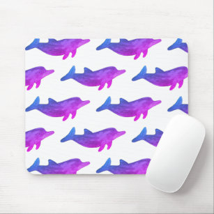Purple Indigo Artistic Watercolor Dolphin Mouse Mat