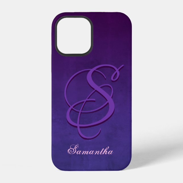 Purple Indigo Blue stylish rustic monogram iPhone Case (Back)