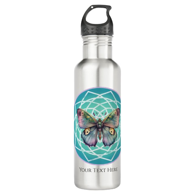 Purple Indigo Butterfly Mystical Mandala Turquoise 710 Ml Water Bottle (Front)