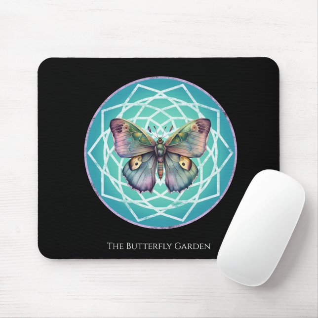 Purple Indigo Butterfly Mystical Mandala Turquoise Mouse Mat (With Mouse)