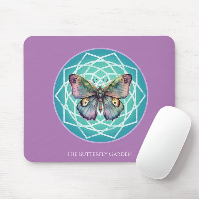 Purple Indigo Butterfly Mystical Mandala Turquoise Mouse Mat (With Mouse)