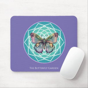 Purple Indigo Butterfly Mystical Mandala Turquoise Mouse Mat