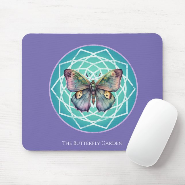 Purple Indigo Butterfly Mystical Mandala Turquoise Mouse Mat (With Mouse)