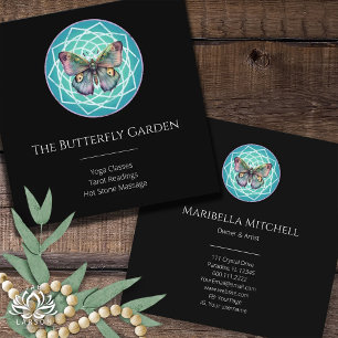 Purple Indigo Butterfly Mystical Mandala Turquoise Square Business Card