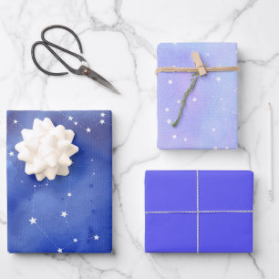 Purple Indigo Celestial Stars Wrapping Paper Sheet
