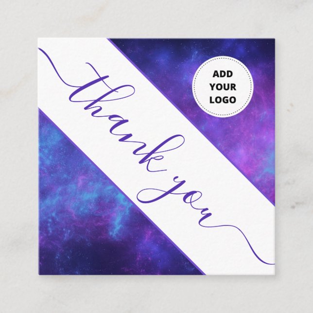 Purple Indigo Cosmic Galaxy Night Logo Thank You   Square Business Card (Front)