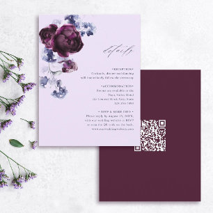 Purple & Indigo Floral QR Code Wedding Details  Enclosure Card