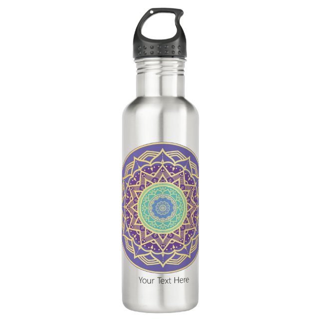 Purple Indigo Gold Turquoise Mandala Metaphysical 710 Ml Water Bottle (Front)