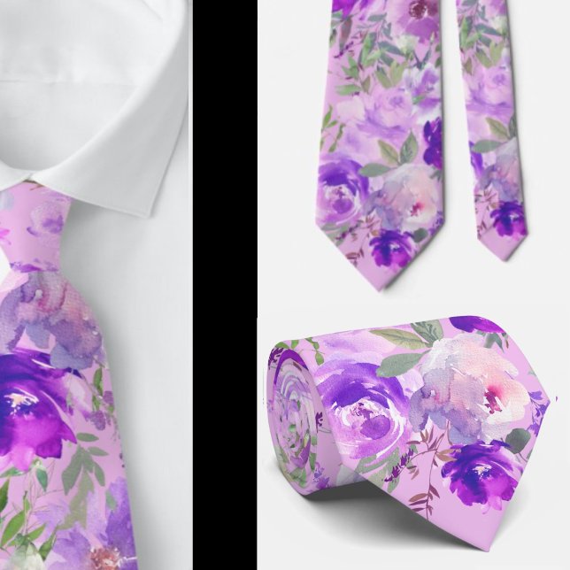 Purple Indigo Lavender Roses Floral Neck Tie (Creator Uploaded)