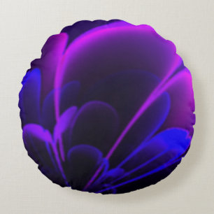 Purple Indigo Stylised Flower Half Corolla Round Cushion