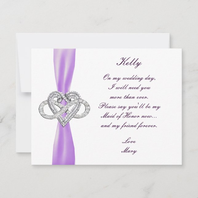 Purple Infinity Heart Maid Of Honour Card (Front)