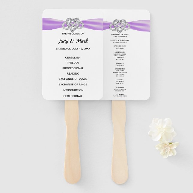 Purple Infinity Heart Wedding Program Fans (Front and Back)