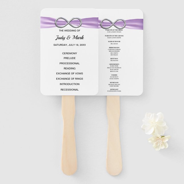 Purple Infinity Wedding Program Fans (Front and Back)