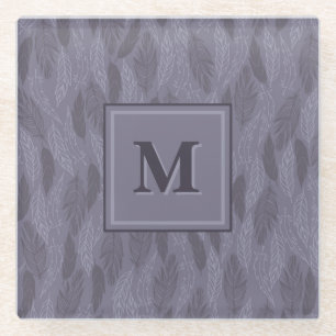 Purple Initial Monogram Leaf Pattern Elegant Glass Coaster