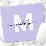 Purple Initial Name Monogram Mouse Mat<br><div class="desc">Personalised Purple Initial Monogram Mouse Pad. Add a touch of elegance to your workspace with this stylish mouse pad. Featuring a soft purple background, a crisp white initial letter, and a sleek black script name, this design is perfect for anyone who loves a clean and modern yet bold look. Ideal...</div>