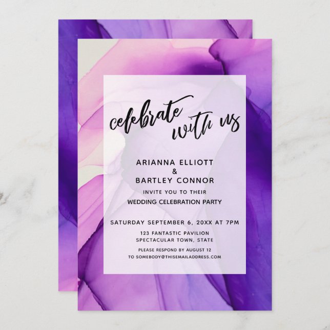 Purple Inks Celebrate with Us Wedding Reception Invitation (Front/Back)