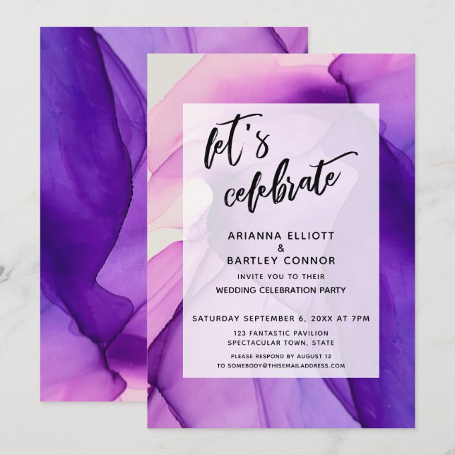 Purple Inks Let's Celebrate Wedding Reception Invitation (Front/Back)