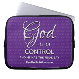 PURPLE Inspirational Christian GOD IS IN CONTROL Laptop Sleeve