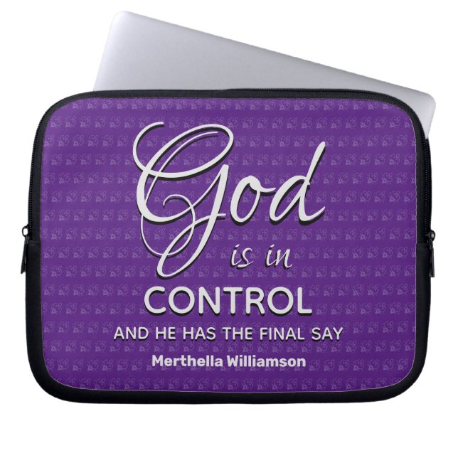 PURPLE Inspirational Christian GOD IS IN CONTROL Laptop Sleeve (Front)