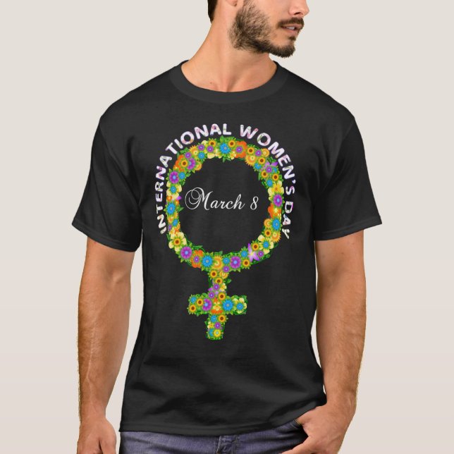 Purple International Womens Day Floral Women Symbo T-Shirt (Front)