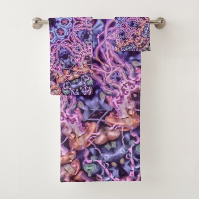 Purple Intricate Alien Kaleidoscopic Mandala Bath Towel Set (Insitu)