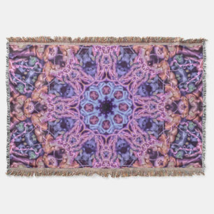 Purple Intricate Alien Kaleidoscopic Mandala Throw Blanket