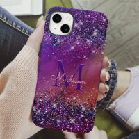 Purple iridescent brushed metal glitter monogram n