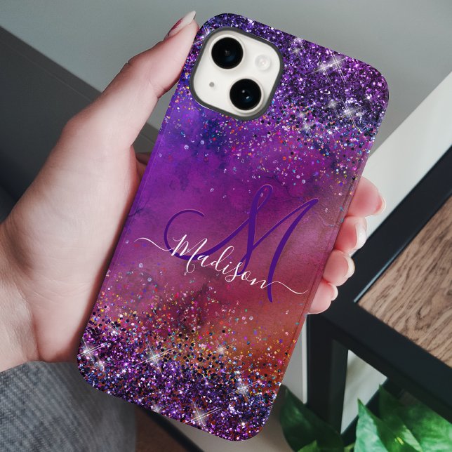 Purple iridescent brushed metal glitter monogram n Case-Mate iPhone case (Creator Uploaded)