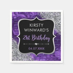Purple Iridescent Glitter Mermaid Letters Birthday Napkin