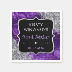 Purple Iridescent Glitter Mermaid Letters Sweet 16 Napkin