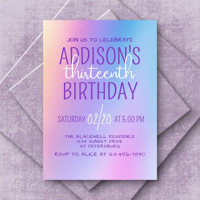 Purple Iridescent Holographic Birthday Invitation (Creator Uploaded)