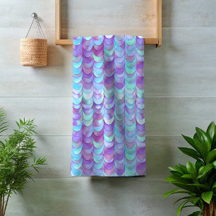 Purple Iridescent  Mermaid Scales Glitter  Bath Towel Set