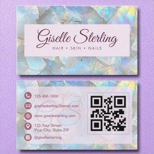 Purple Iridescent Opal Stone QR Code Lavender Business Card