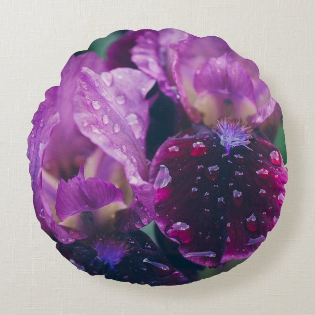 Purple iris after rain round cushion (Front)