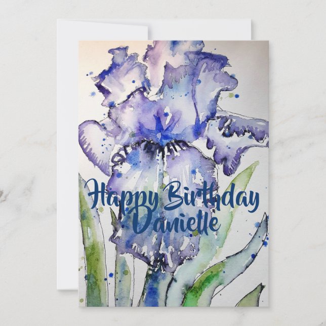 Purple Iris Art Watercolour Birthday Invitation (Front)