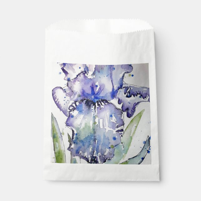 Purple Iris Art Watercolour Birthday Invitation Favour Bags (Front)