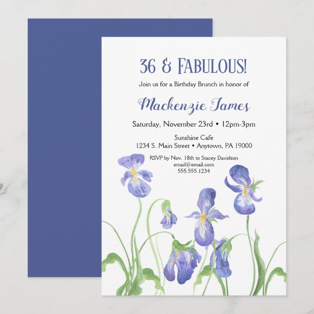 Purple Iris Birthday Invitation Floral Brunch (Front/Back)