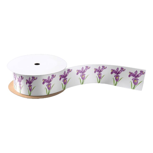 Purple Iris Botanical Floral Art Satin Ribbon (Spool)