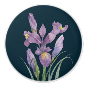 Purple Iris Botanical Floral Plain Dark Turquoise Ceramic Knob