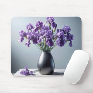 Purple Iris Bouquet In Pewter Vase Mouse Mat
