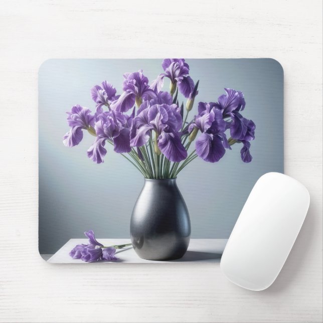 Purple Iris Bouquet In Pewter Vase Mouse Mat (With Mouse)