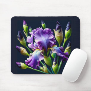 Purple Iris Bouquet On Black Mouse Mat