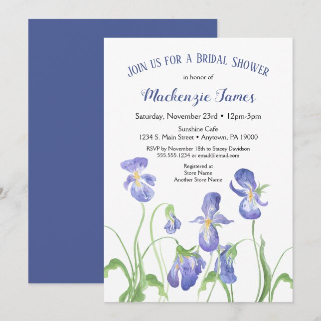 Purple Iris Bridal Shower Invitation Spring Floral (Front/Back)