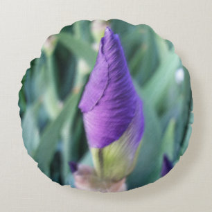 purple iris bud round cushion