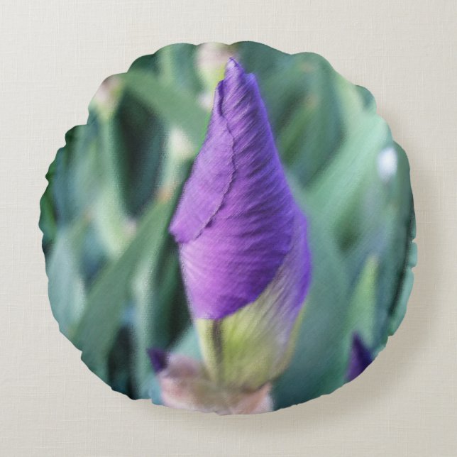 purple iris bud round cushion (Front)