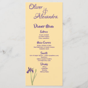 Purple Iris & Butter Yellow Watercolor Wedding Menu