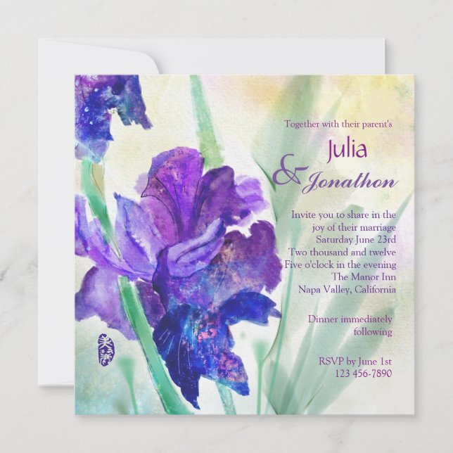 Purple Iris Custom Wedding Invitation (Front)