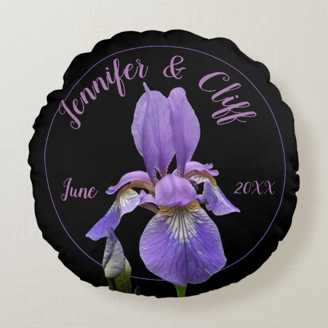 Purple Iris Elegant Commemorative Round Cushion (Front)