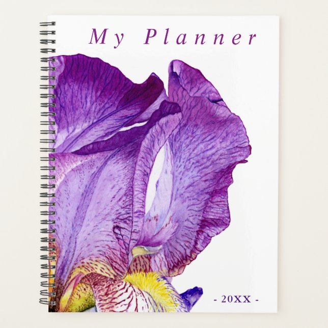 Purple Iris Elegant Watercolor Floral Art Planner (Front)