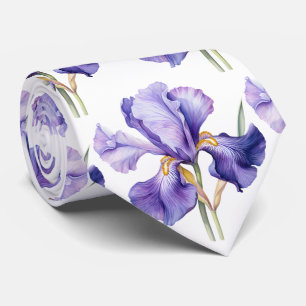 Purple Iris Floral Flower Faux Silk Neck Tie
